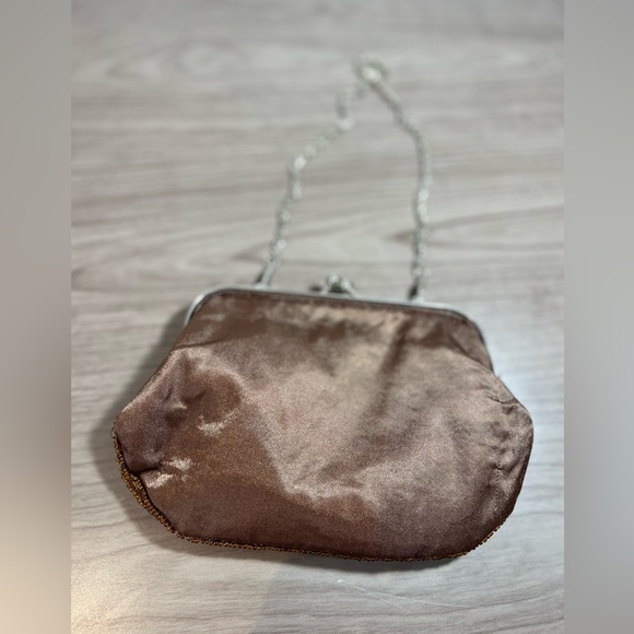 Bijoux Terner Mini Formal Handbag Brown + Blue Beaded Clutch Purse W/ Clasp - Picture 2 of 6